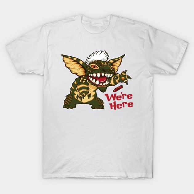 We're Here 2 - Gremlins - Stripe - Stitch - 80's Cult Movie T-Shirt by Nemons